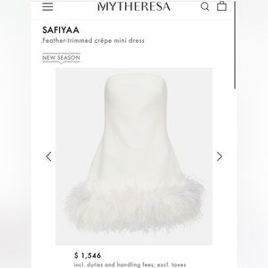 New season white feather dress fits size 4. SAFIYAA